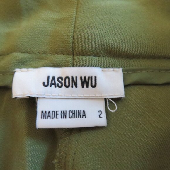 JASON WU High Rise Pleated Crepe Pants in Khaki Green Minimalist - Size US 2 - Picture 13 of 13